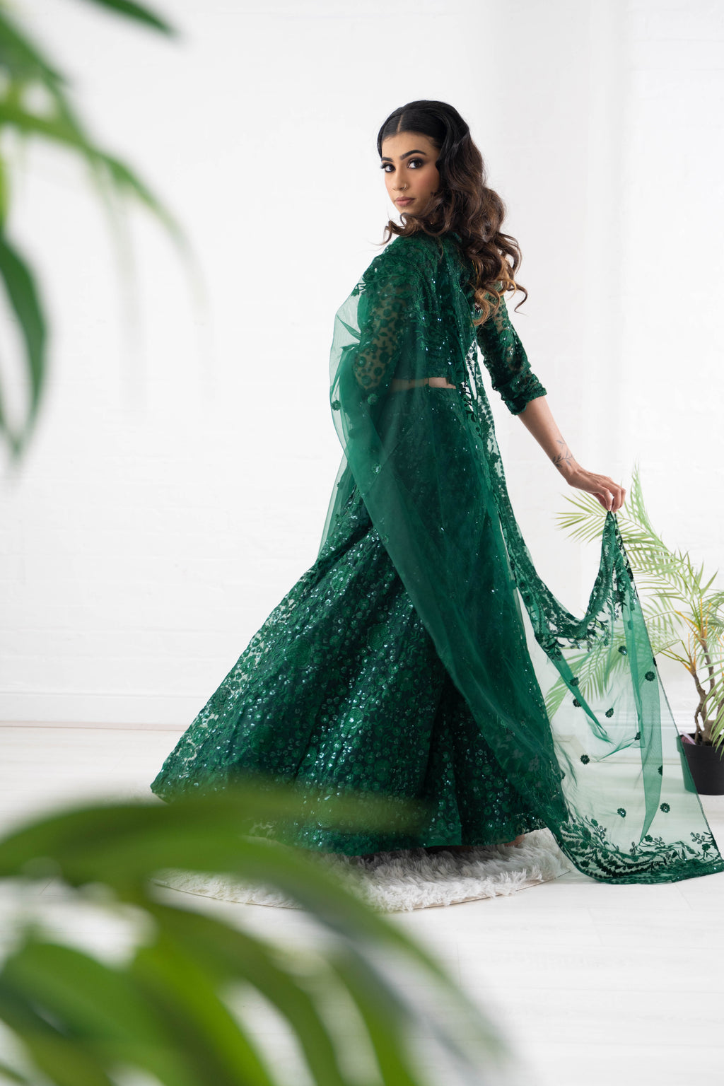 Ayesha Luxury Emerald Green Net Embroidered Dupatta/Chunni