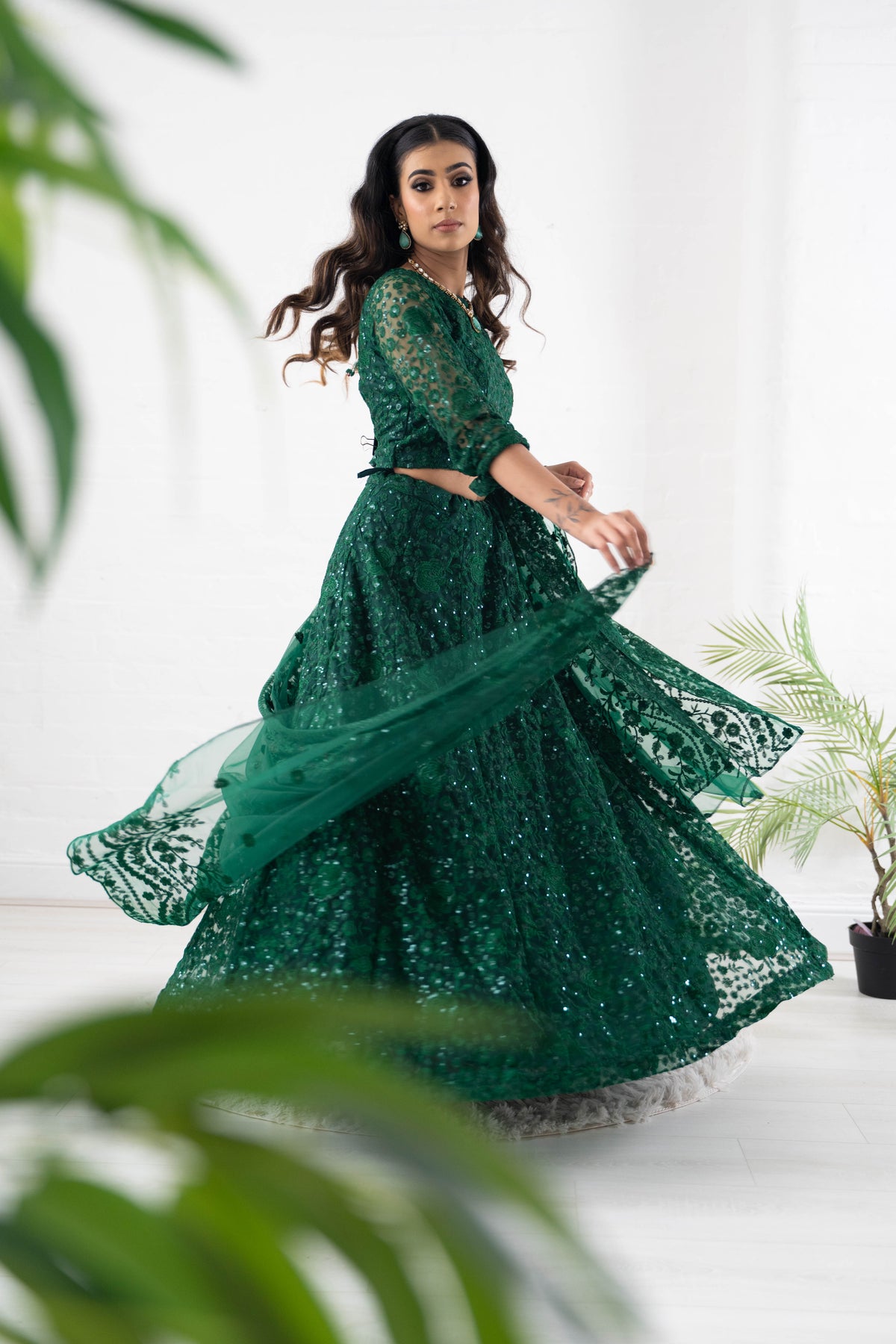 Ayesha Green Net Embellished Luxury Skirt (sizes 4-22)