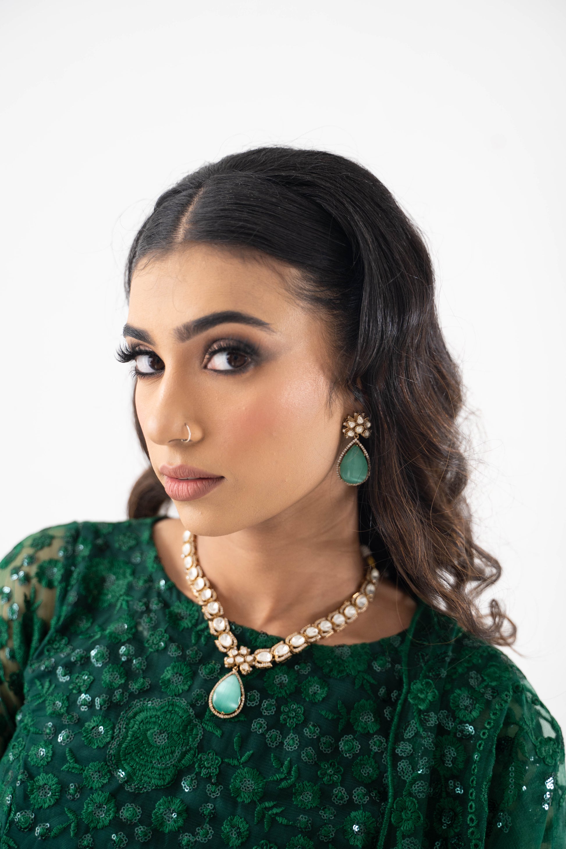 Saanvi Mint Stone Jewellery Set