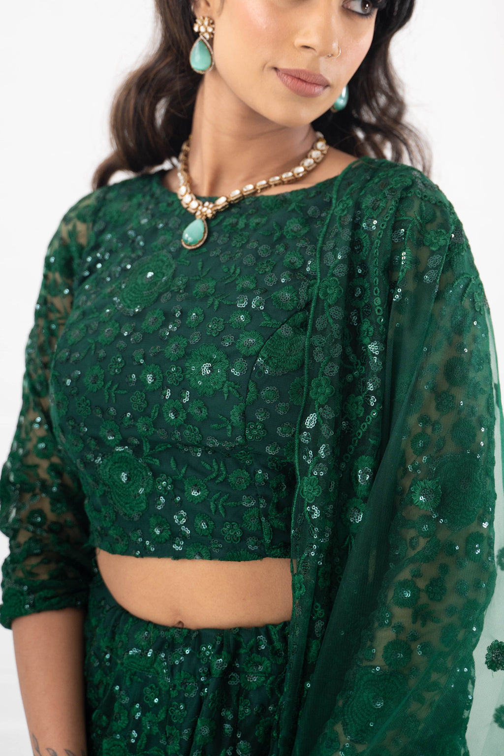 Ayesha Green Net Long sleeved Blouse (size 4-18)