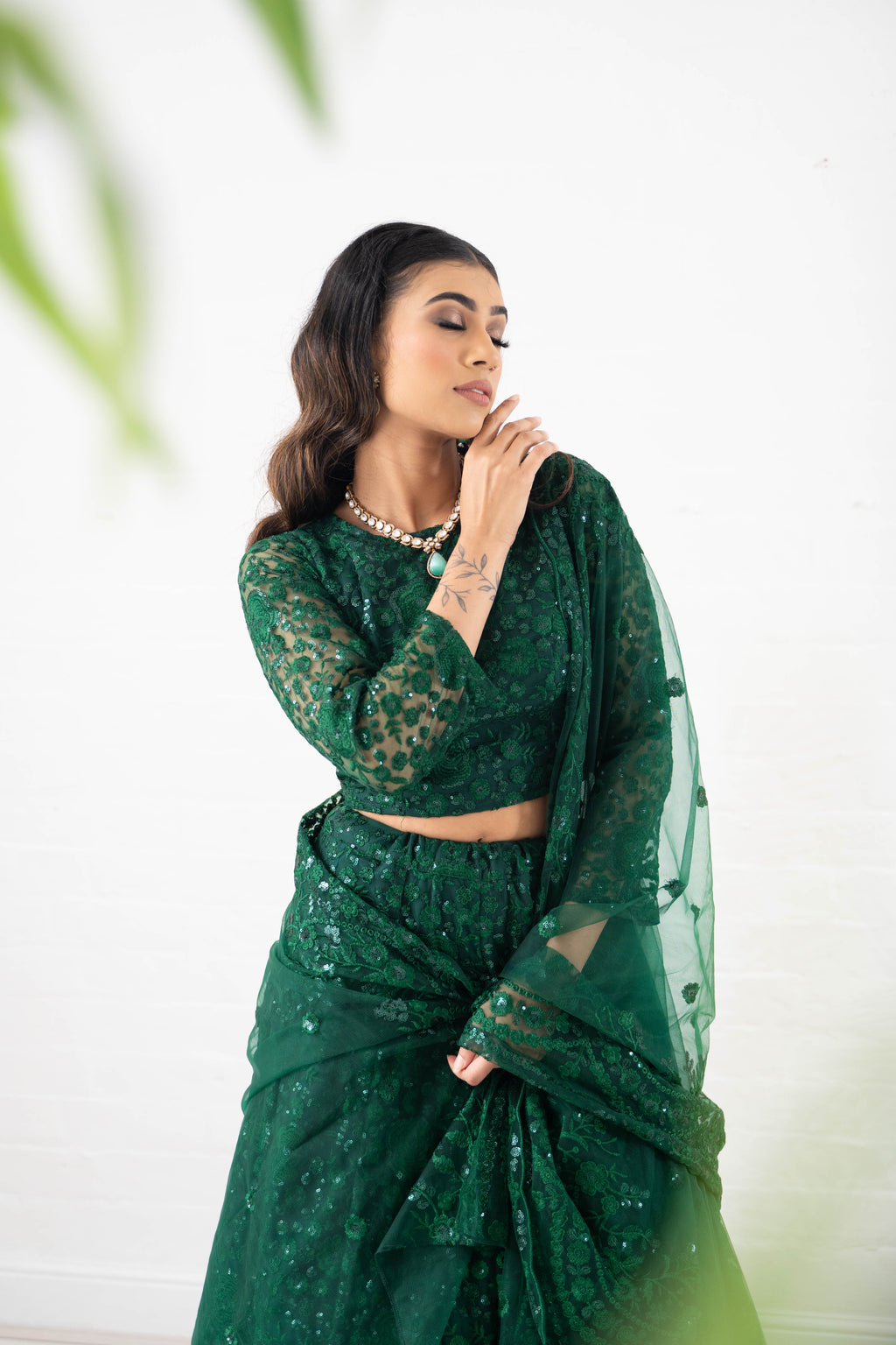 Ayesha Green Net Long sleeved Blouse (size 4-18)