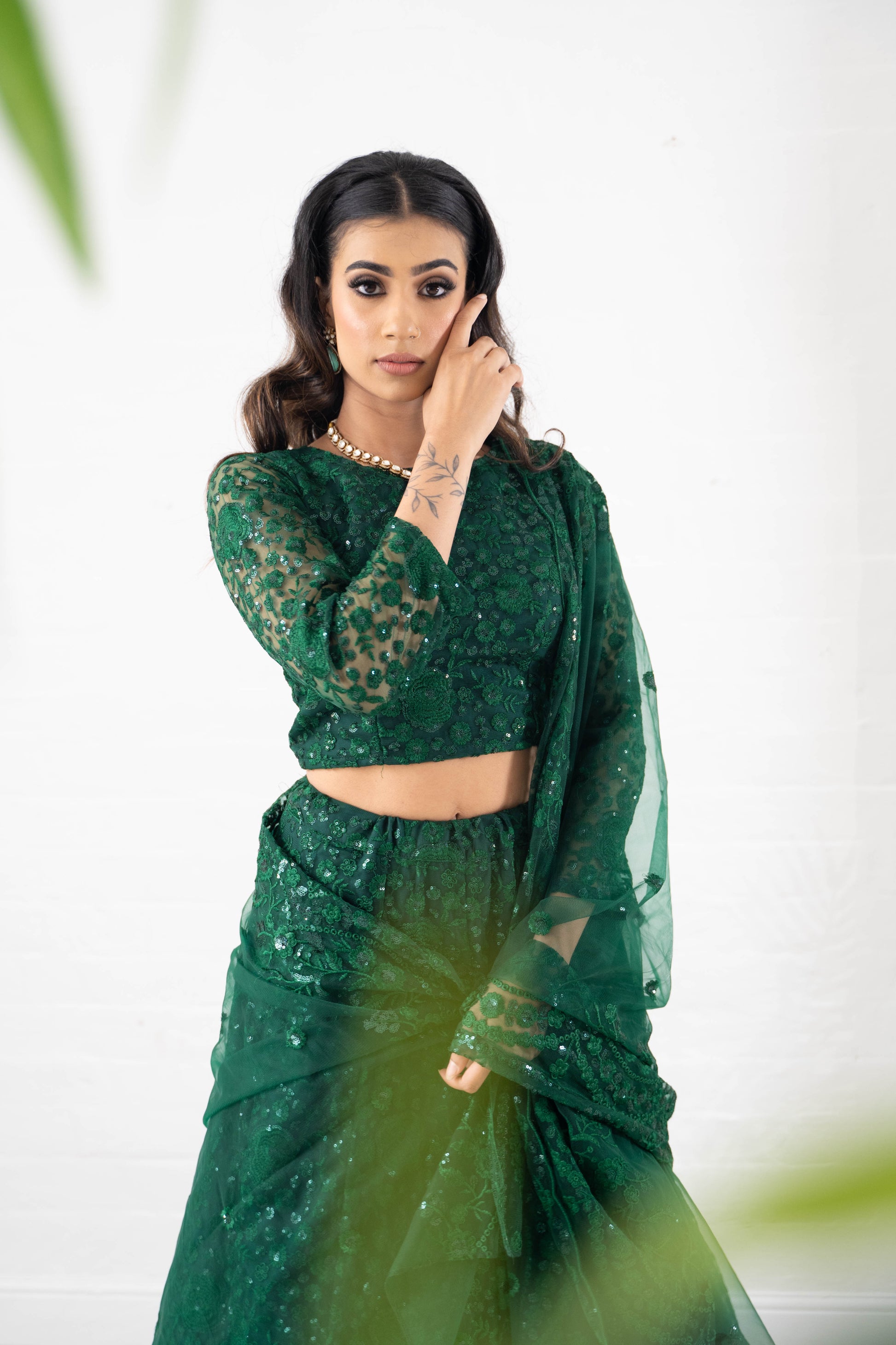 Ayesha Green Net Long sleeved Blouse (size 4-18)