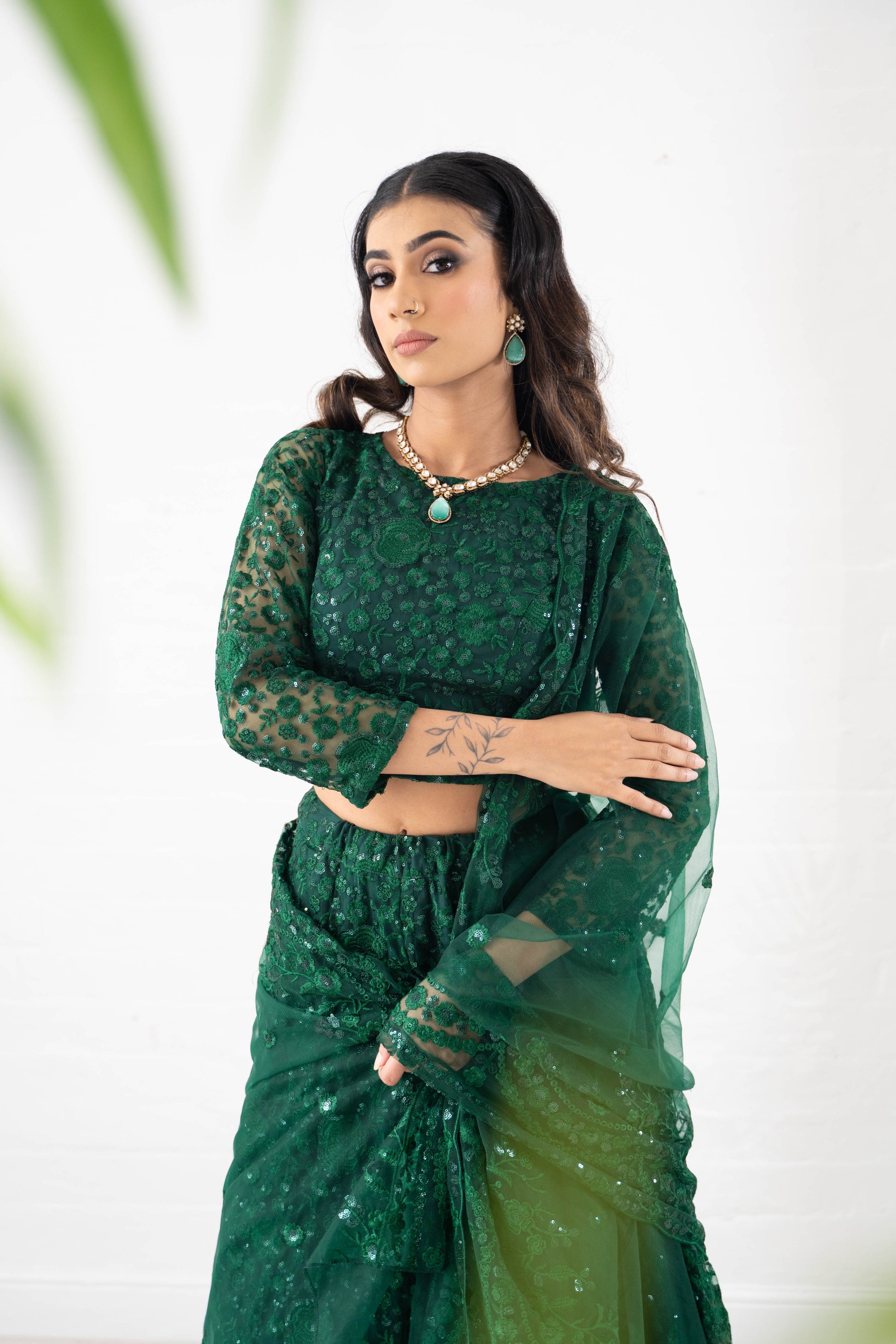 Ayesha Green Net Long sleeved Blouse (size 4-18)