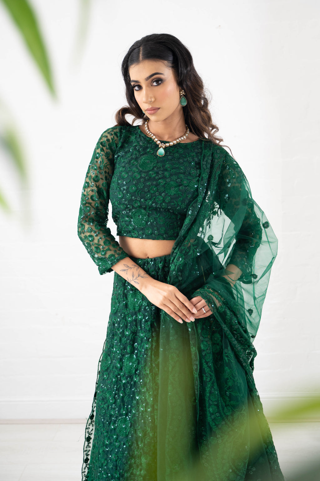 Ayesha Green Net Long sleeved Blouse (size 4-18)