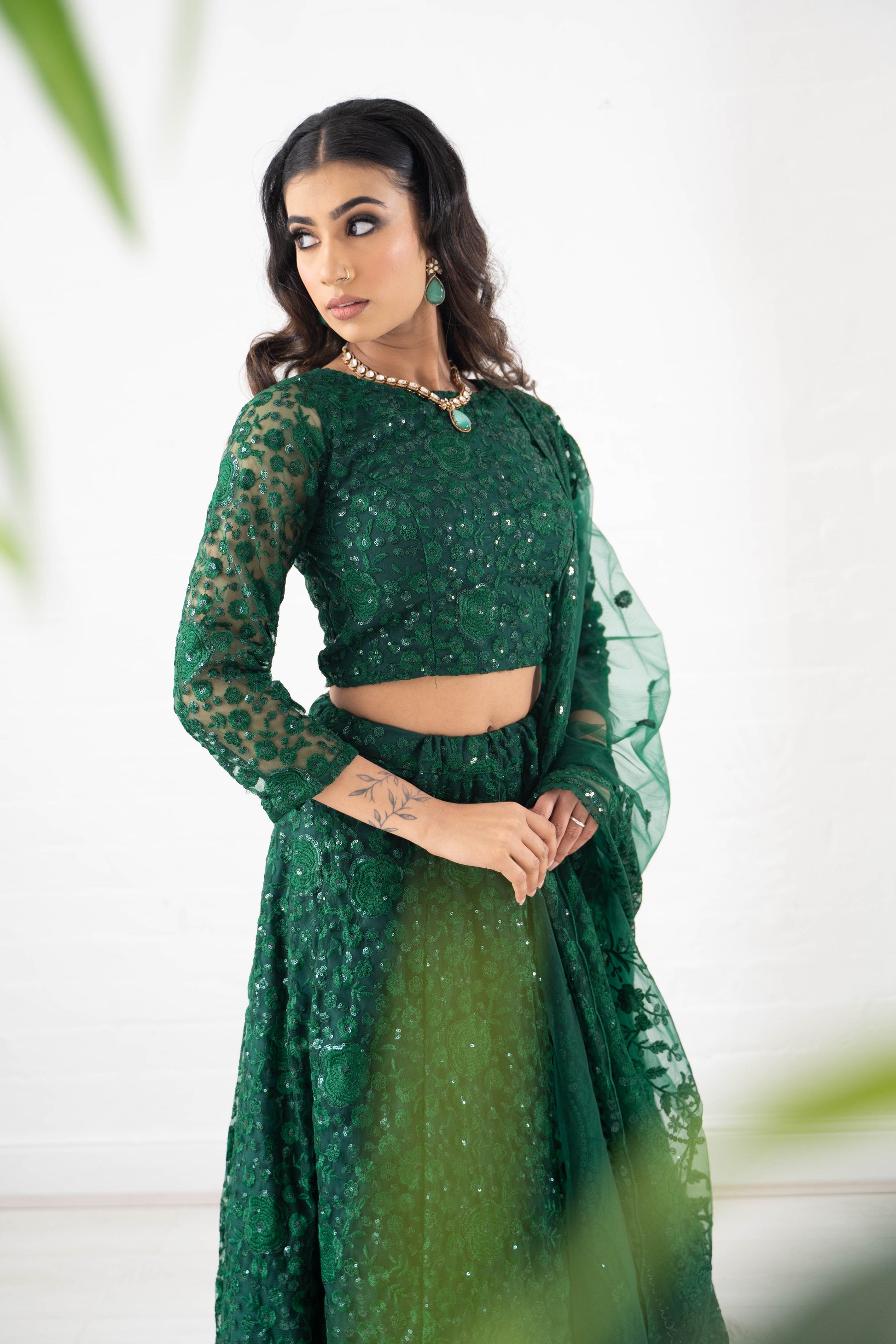 Ayesha Green Net Long sleeved Blouse (size 4-18)
