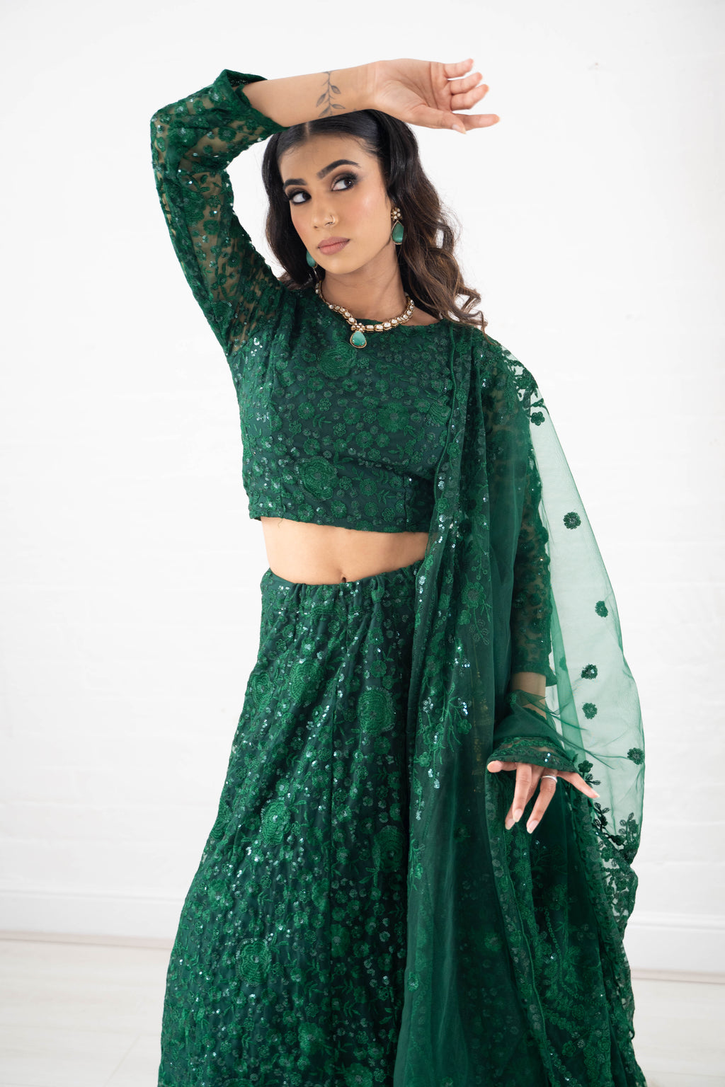 Ayesha Green Net Long sleeved Blouse (size 4-18)