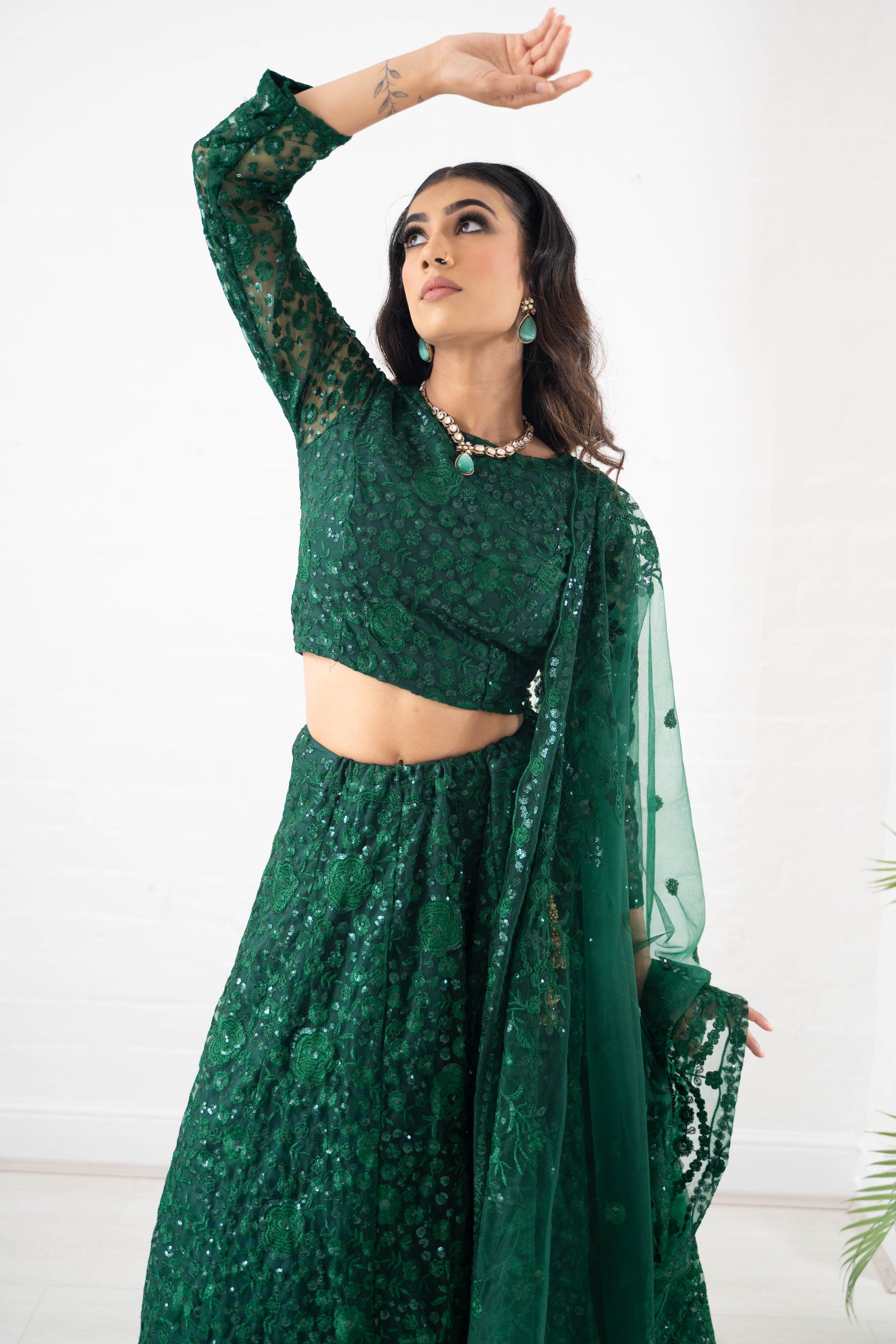 Ayesha Green Net Long sleeved Blouse (size 4-18)