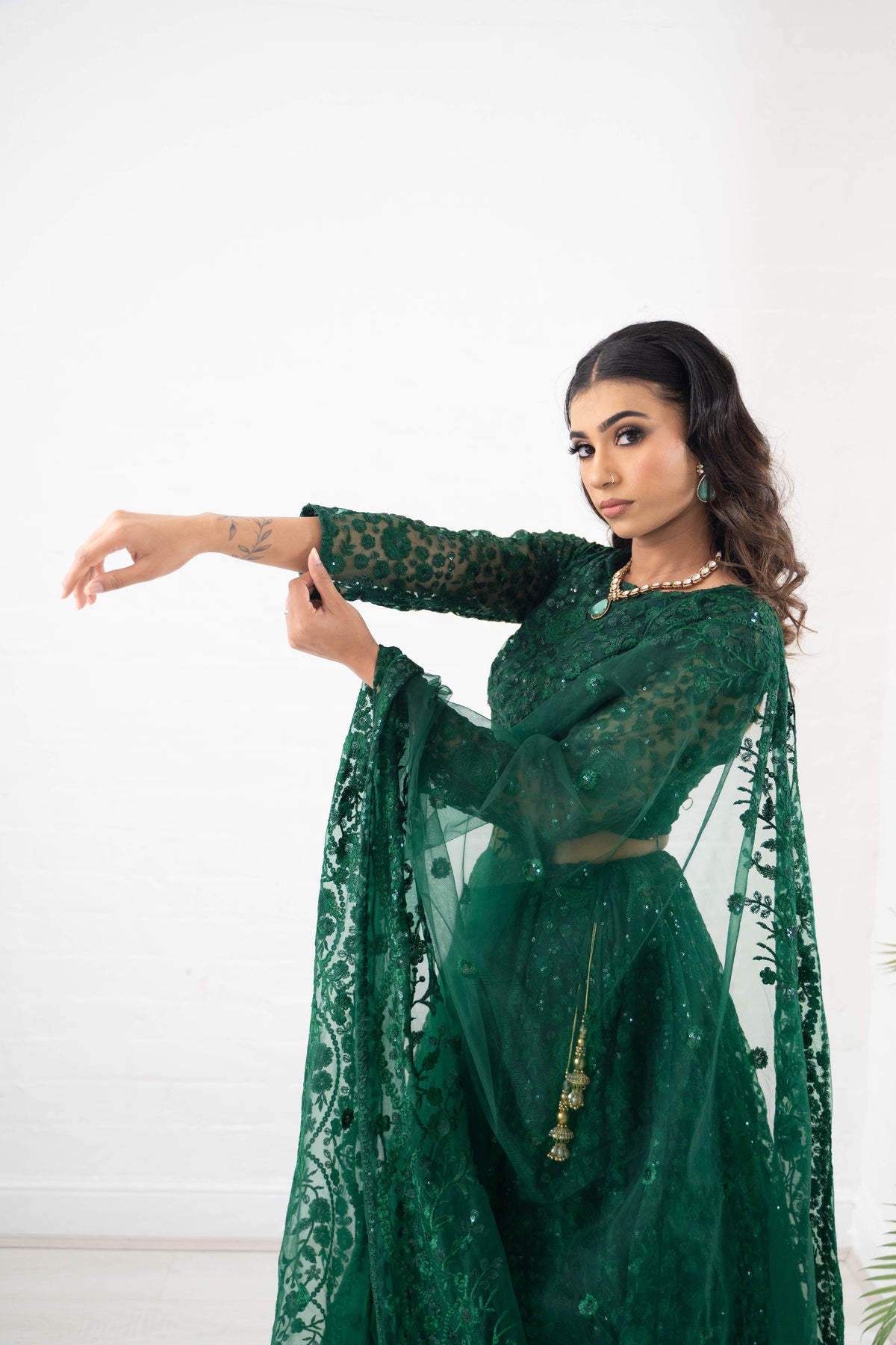 Ayesha Green Net Long sleeved Blouse (size 4-18)