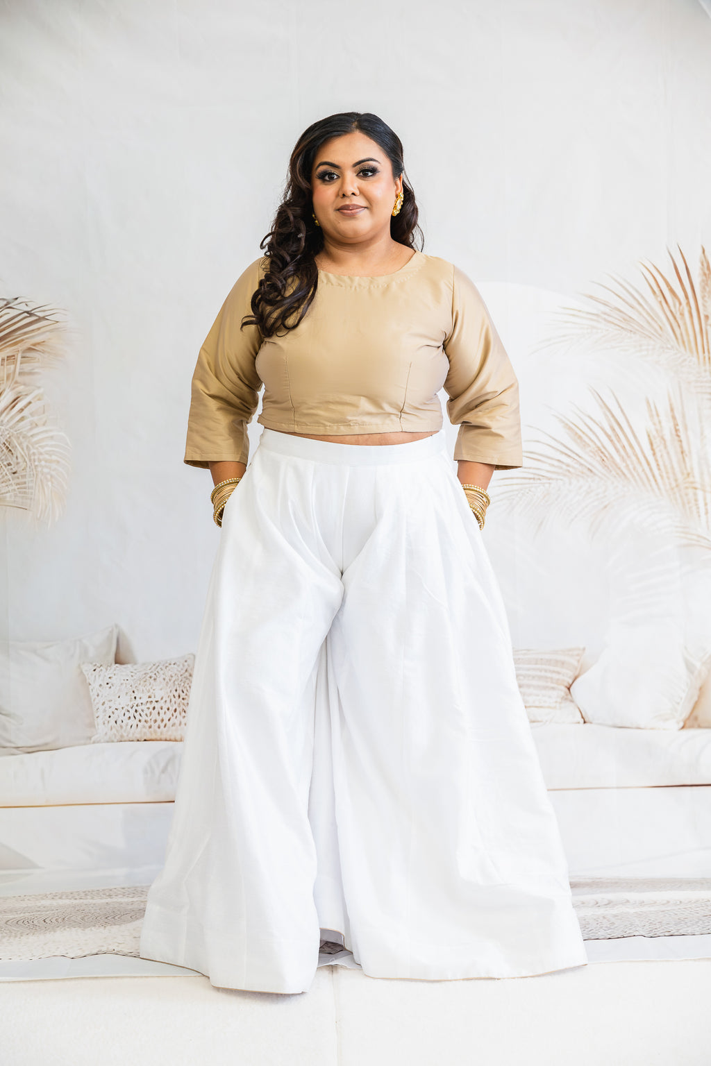 Gold Silk High Neck Blouse with sleeves (10-24)
