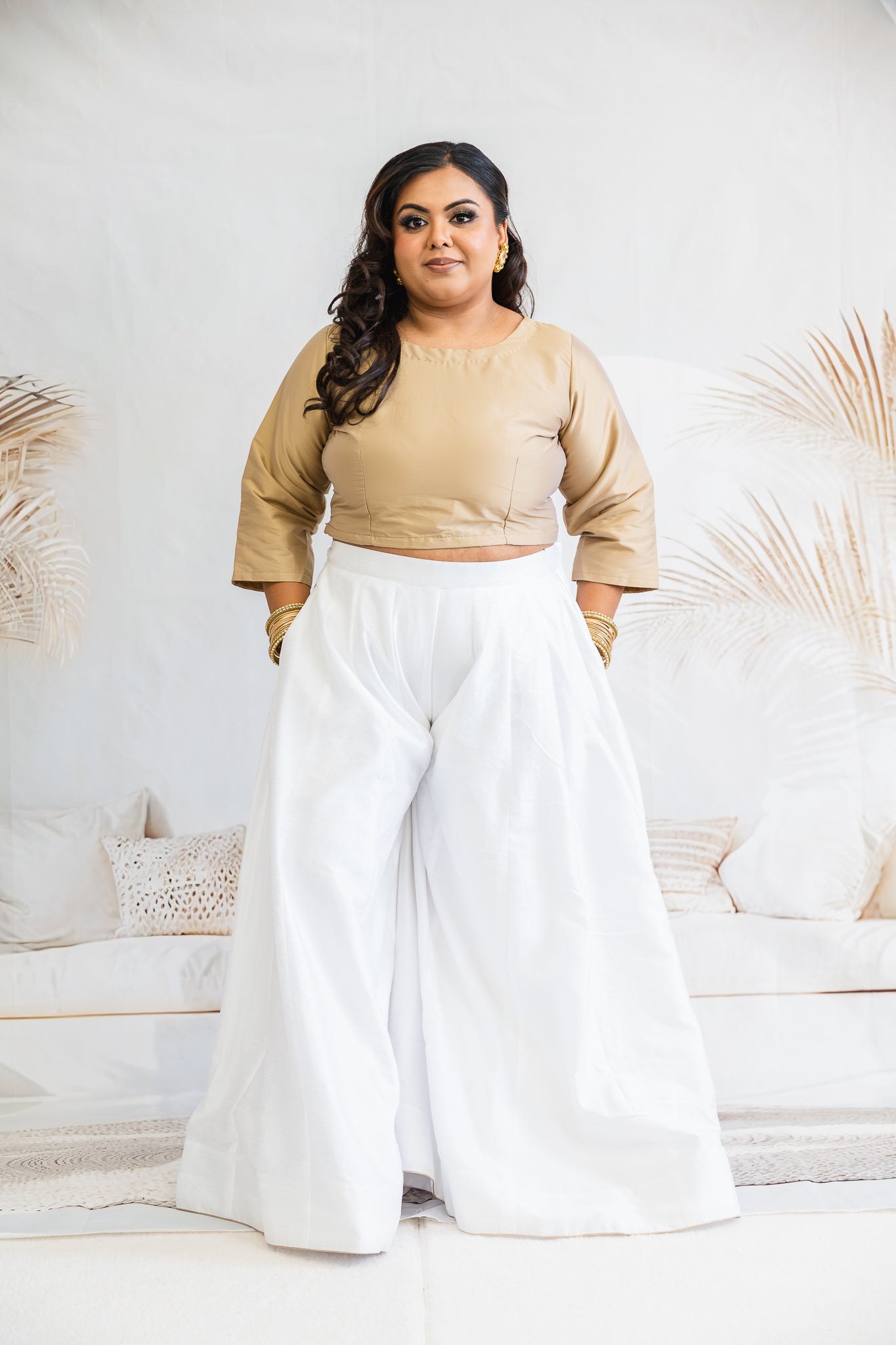Gold Silk High Neck Blouse with sleeves (10-24)