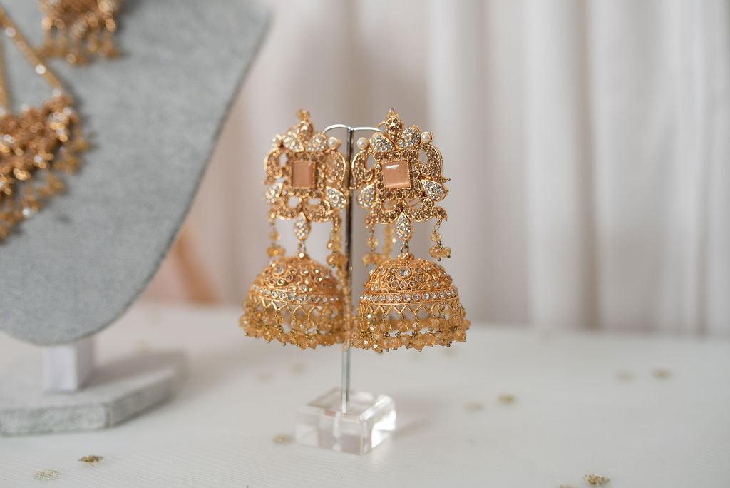 Nims Boutique Ridhi Peach & Gold Earrings, Tikka & Passa Set