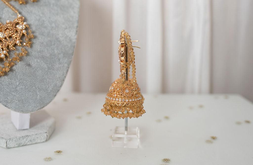 Nims Boutique Ridhi Peach & Gold Earrings, Tikka & Passa Set