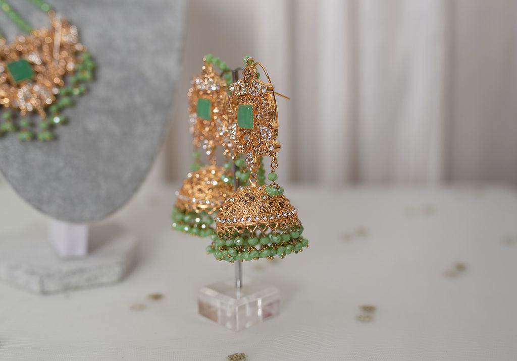 Nims Boutique Ridhi Mint Green Earrings, Tikka & Passa Set