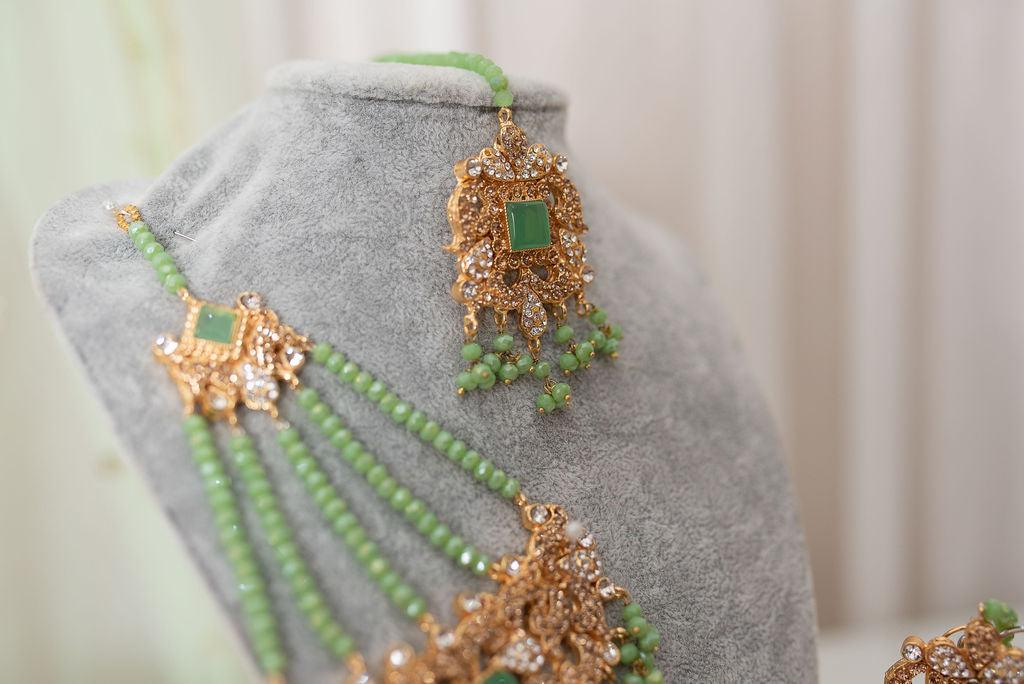 Nims Boutique Ridhi Mint Green Earrings, Tikka & Passa Set