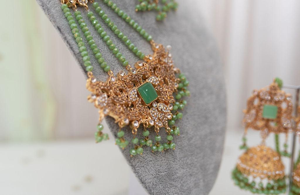 Nims Boutique Ridhi Mint Green Earrings, Tikka & Passa Set