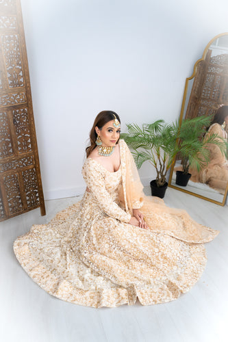 Nims Boutique Ivory & Gold Thread Embroidered Lehnga 8-20