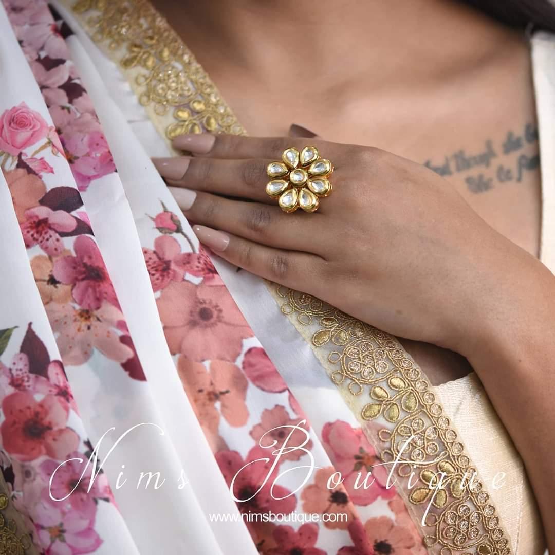 Nims Boutique Luxury Kundan Flower Ring