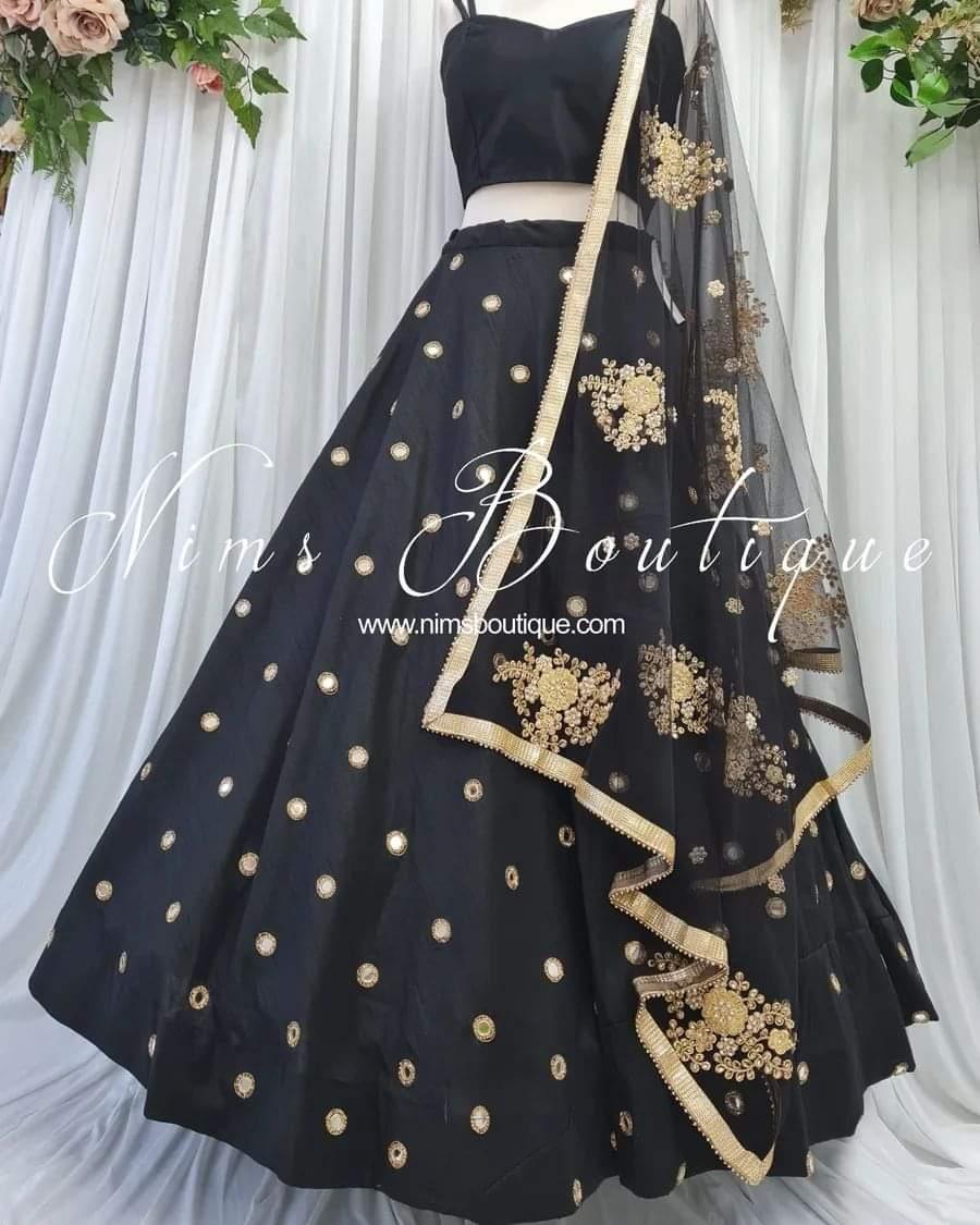 Nims Boutique Rani Luxury Black Mirror readymade lehnga skirt sizes 4-26