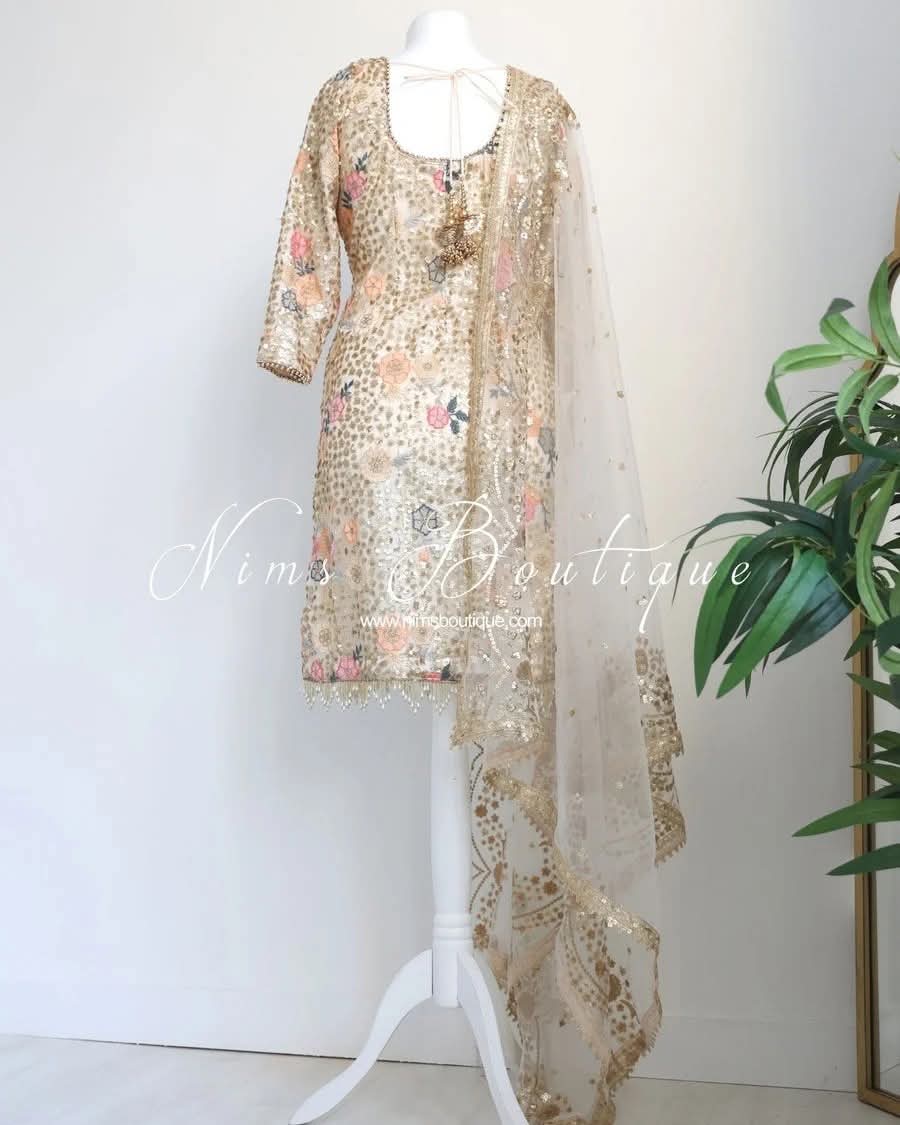 Luxury Bella Cream Pajami Suit with sleeves (bespoke)