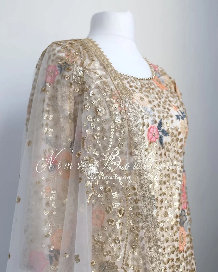 Luxury Bella Cream Pajami Suit with sleeves (bespoke)