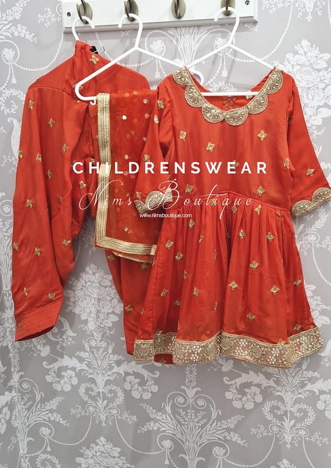 Kids Orange Silk Salwar Suit