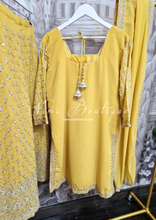 Nims Boutique Mustard Embroidered Sharara Suit with sleeves 18-22