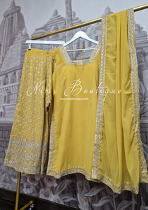 Nims Boutique Mustard Embroidered Sharara Suit with sleeves 18-22