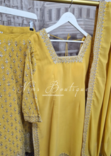 Nims Boutique Mustard Embroidered Sharara Suit with sleeves 18-22