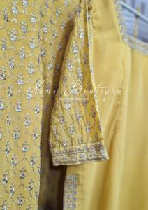 Nims Boutique Mustard Embroidered Sharara Suit with sleeves 18-22