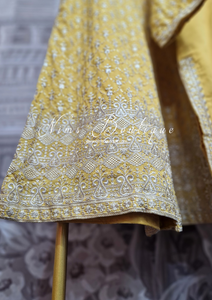 Mustard Embroidered Sharara Suit with sleeves (18-22)