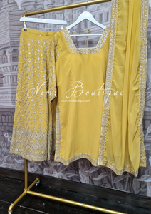 Mustard Embroidered Sharara Suit with sleeves (18-22)