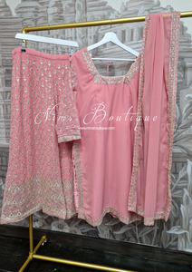 Pink Embroidered Sharara Suit with sleeves (18-22)