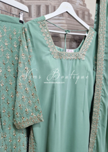 Nims Boutique Mint Embroidered Sharara Suit with sleeves 18-22