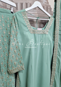 Mint Embroidered Sharara Suit with sleeves (18-22)