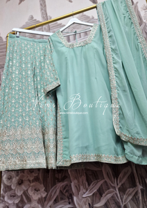 Mint Embroidered Sharara Suit with sleeves (18-22)