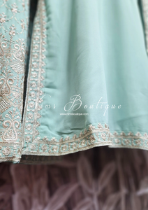 Nims Boutique Mint Embroidered Sharara Suit with sleeves 18-22