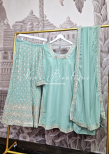 Mint Embroidered Sharara Suit with sleeves (18-22)