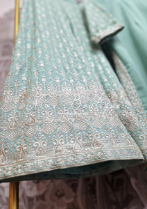 Mint Embroidered Sharara Suit with sleeves (18-22)