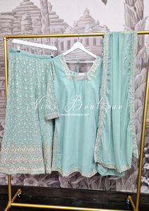 Mint Embroidered Sharara Suit with sleeves (18-22)