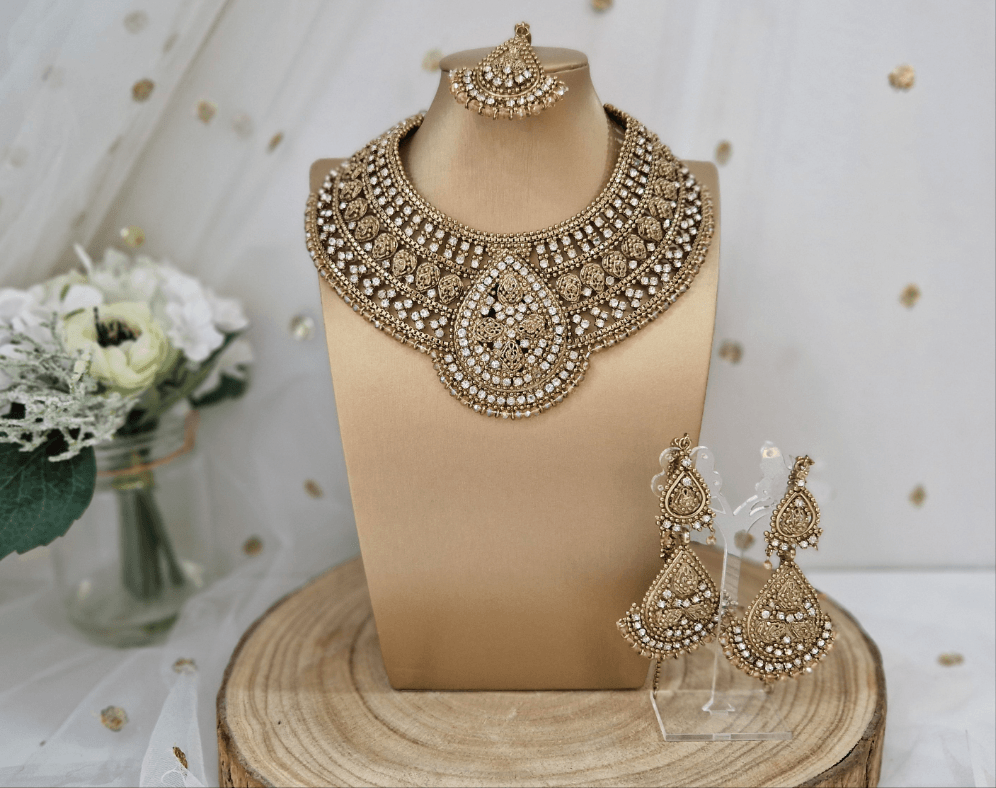 Nims Boutique Waheeda Antique Gold & Gold Bead Bridal Set SS107