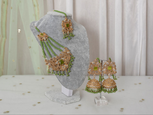 Ridhi Lime Green Earrings, Tikka & Passa Set