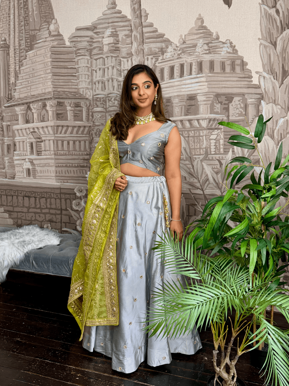 Nims Boutique Rani Luxury Grey Silk Mirror Blouse size 4-16