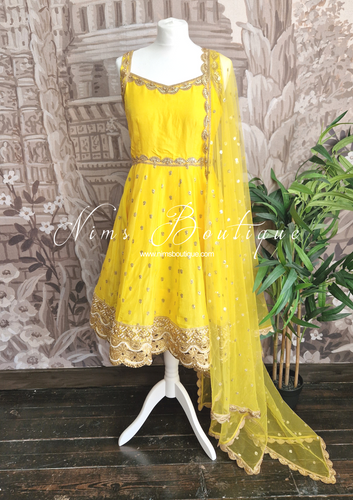 Nims Boutique The NB Luxury Yellow Silk Anarkali with Pajami size 8-12