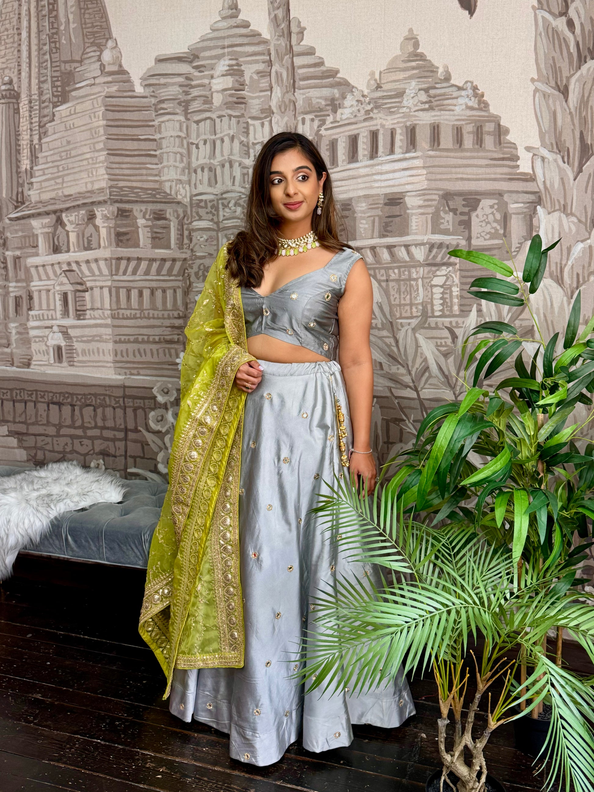 Nims Boutique Rani Luxury Grey Silk Mirror Blouse size 4-16