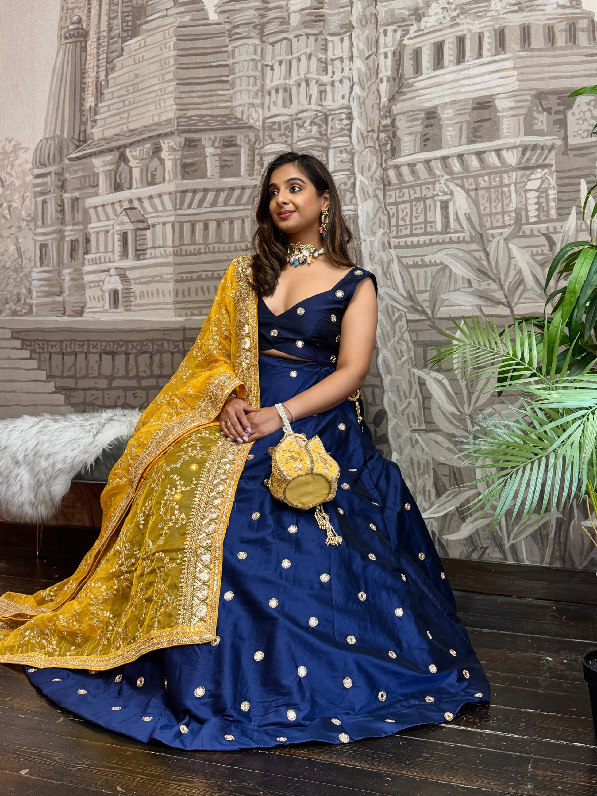 Nims Boutique Mahi Luxury Deep Yellow Organza Embroidered Dupatta/Chunni