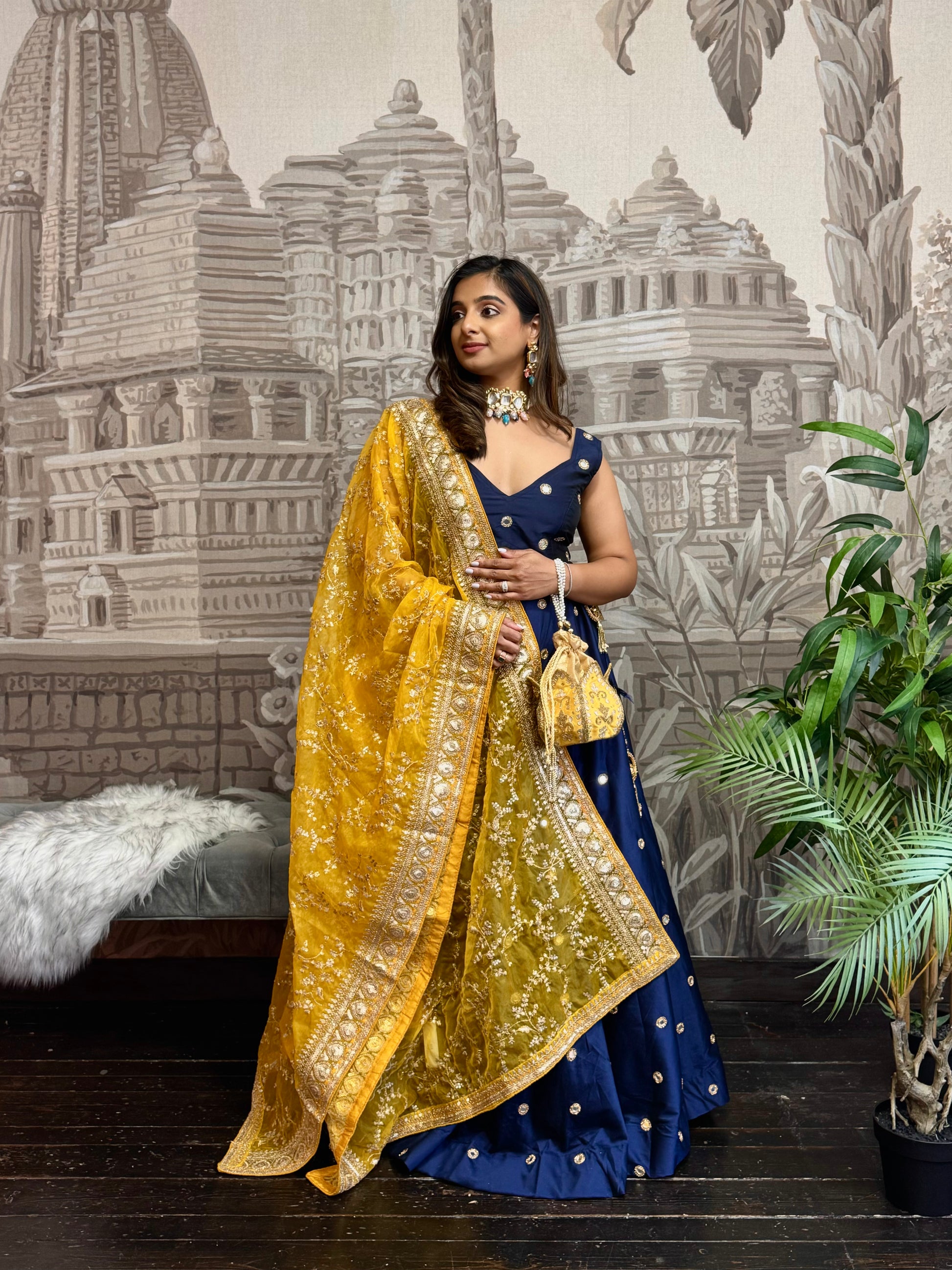 Nims Boutique Mahi Luxury Deep Yellow Organza Embroidered Dupatta/Chunni