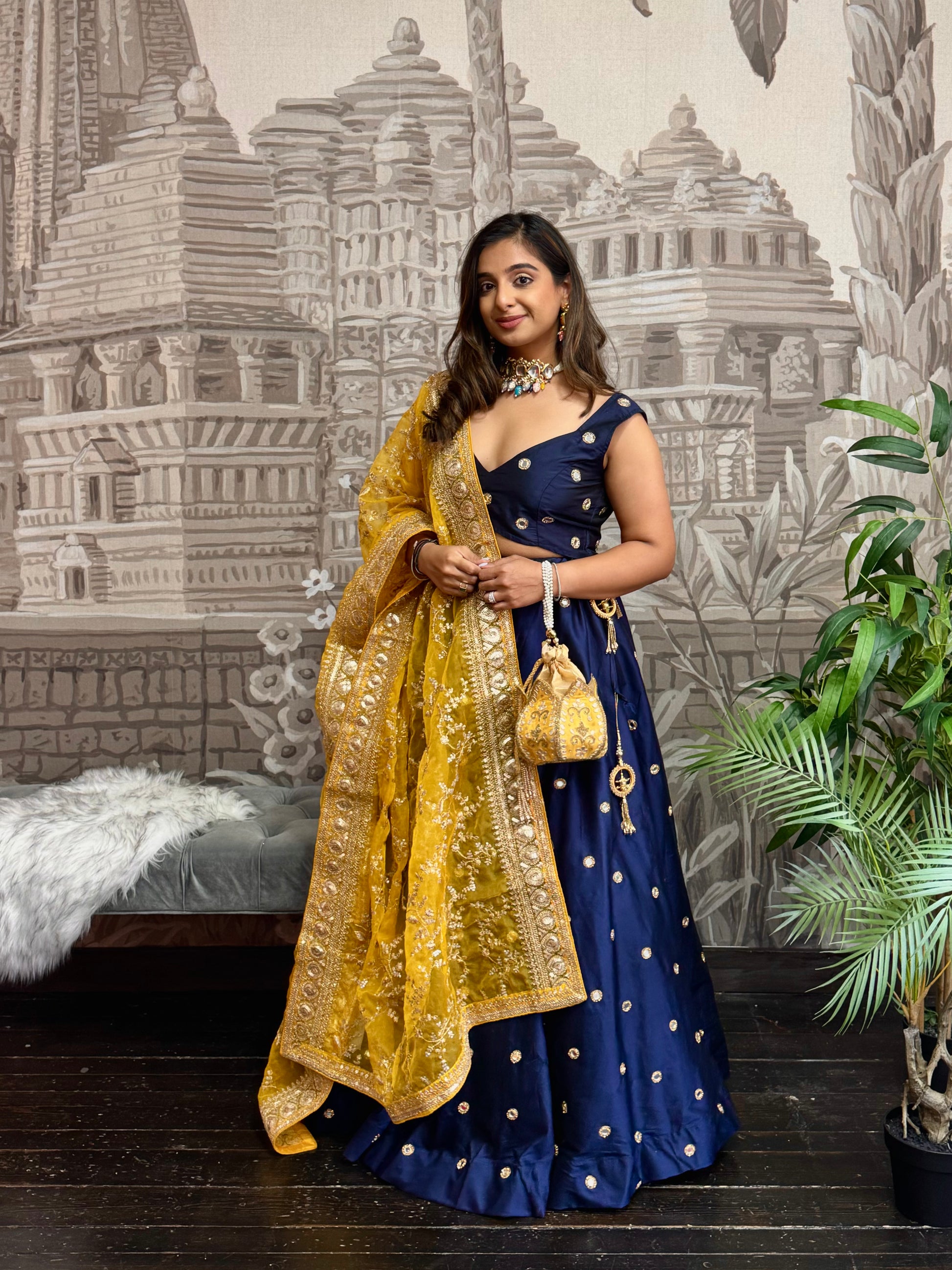 Nims Boutique Mahi Luxury Deep Yellow Organza Embroidered Dupatta/Chunni