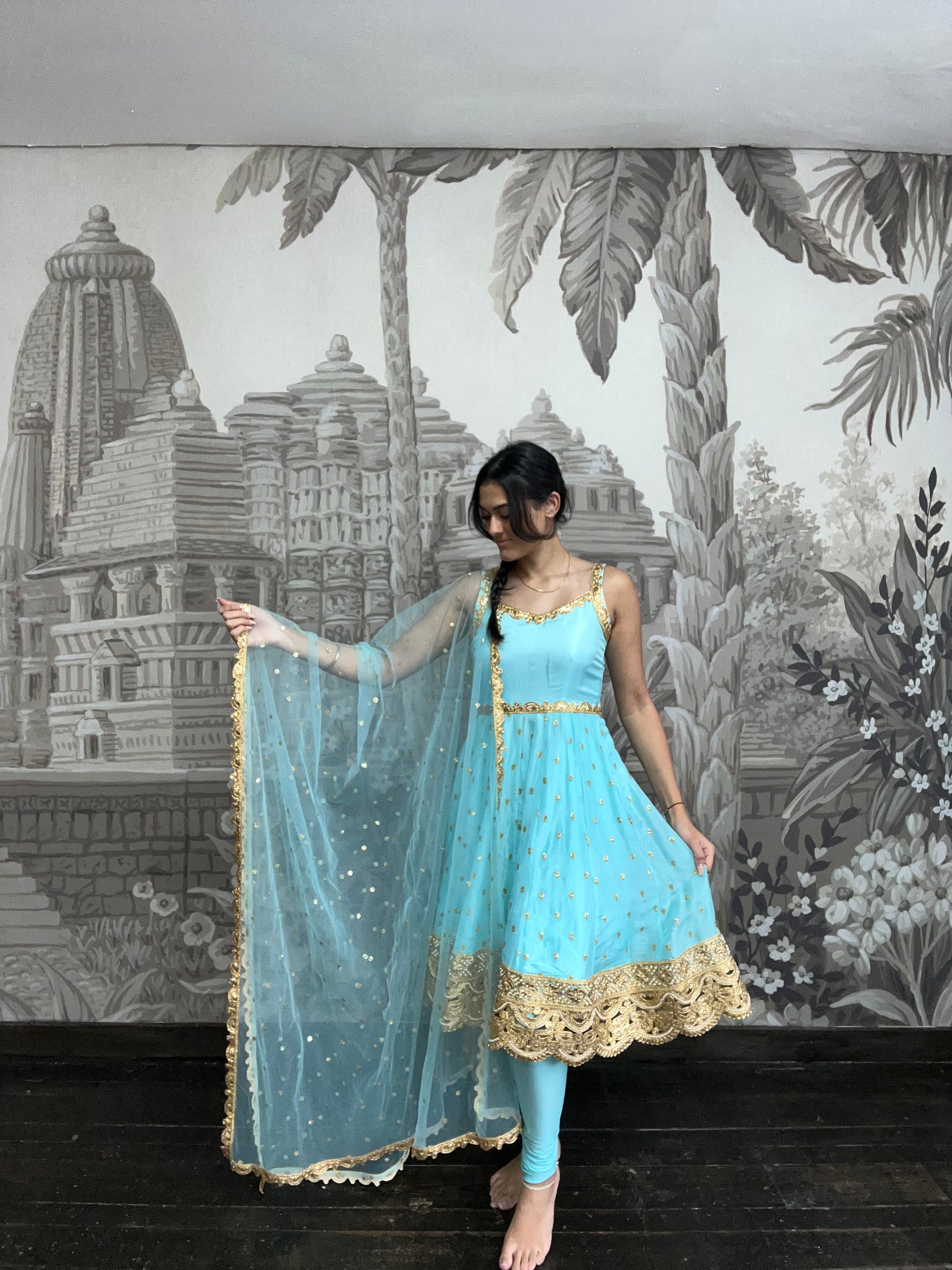 The NB Luxury Sky Blue Silk Anarkali with Pajami (size 4-12)