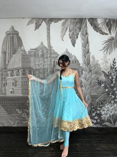 The NB Luxury Sky Blue Silk Anarkali with Pajami (size 4-12)