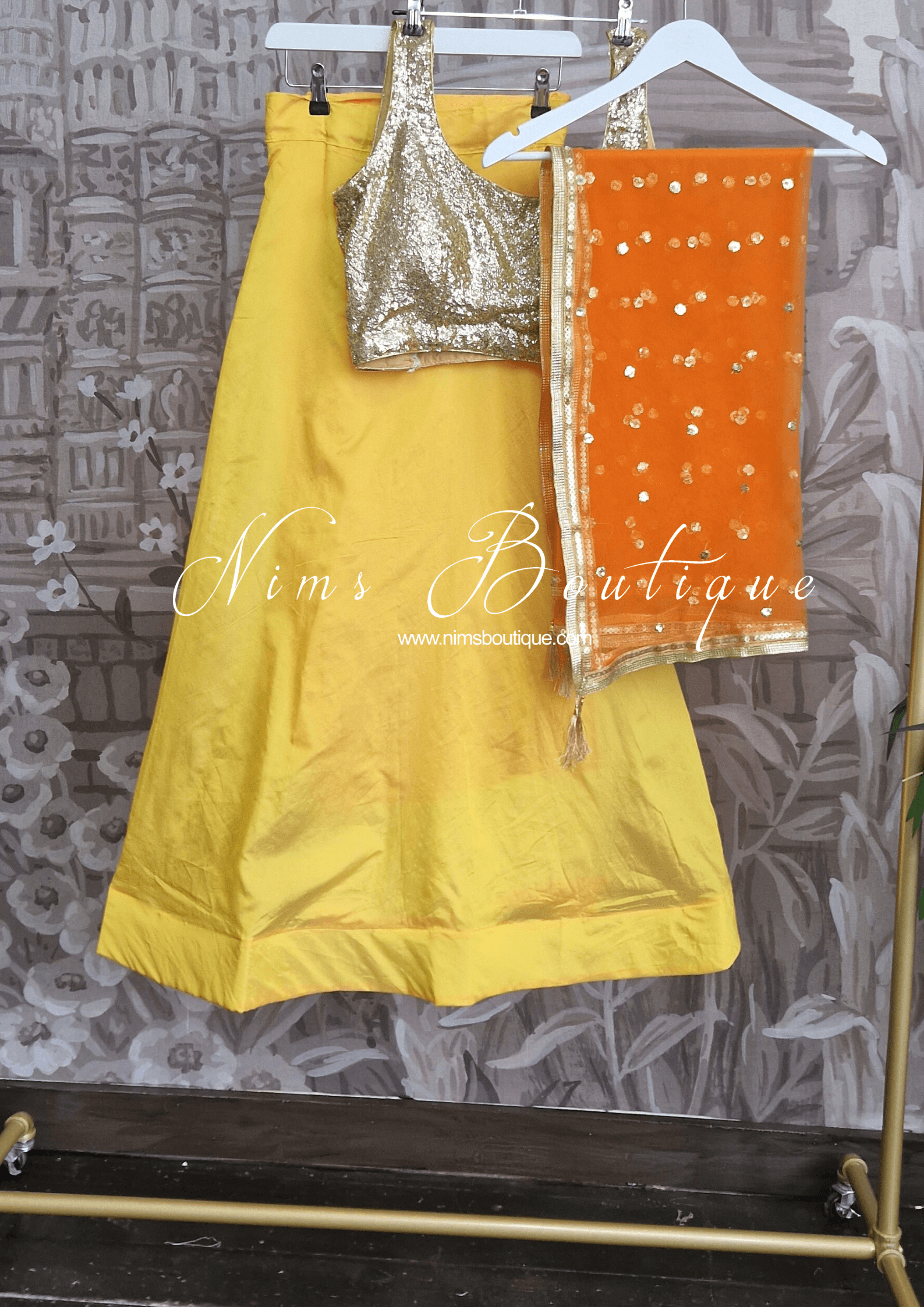 Nims Boutique Orange Net Sequin Dupatta/Chunni
